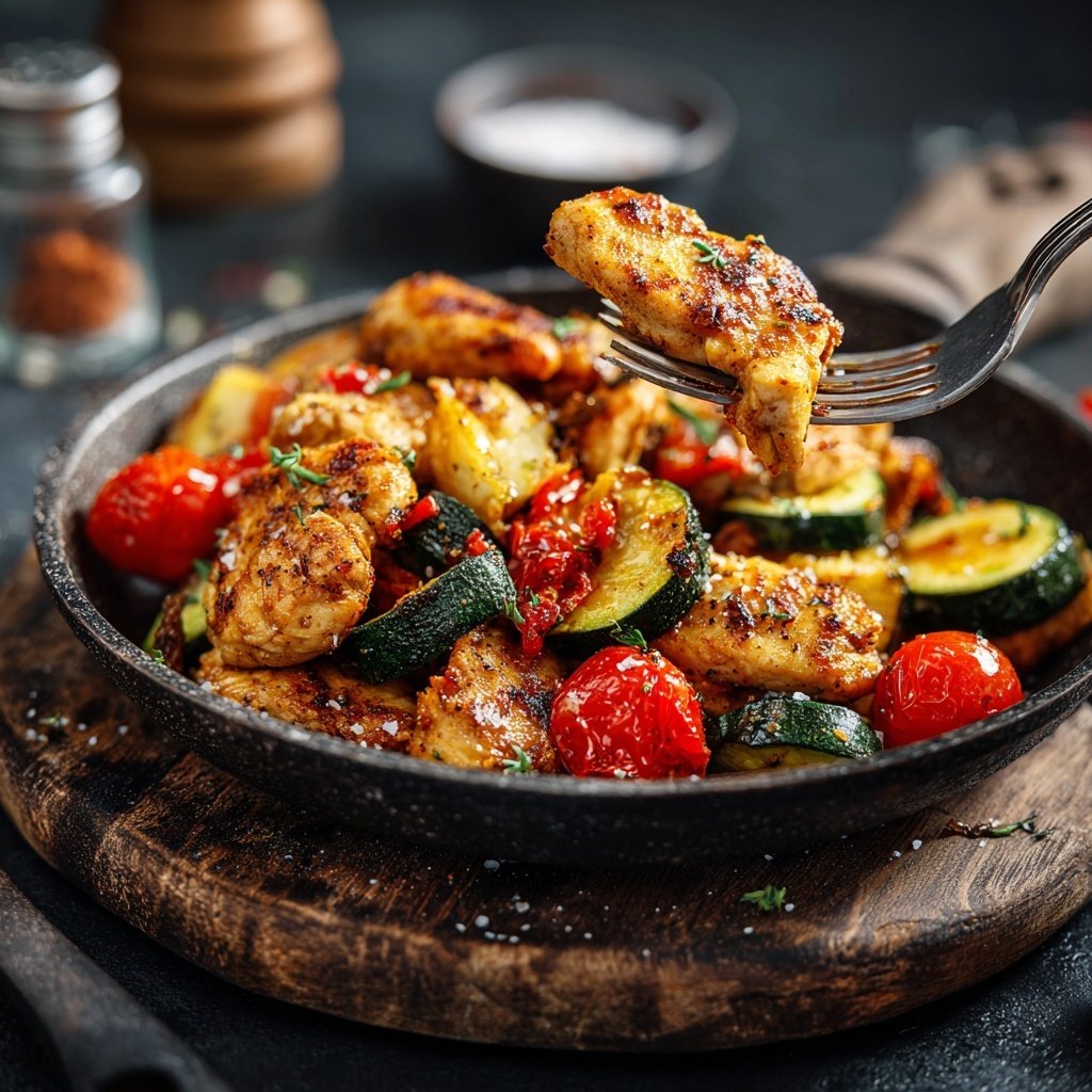 Kalorienarme Hähnchenpfanne Mit Zucchini Und Tomaten