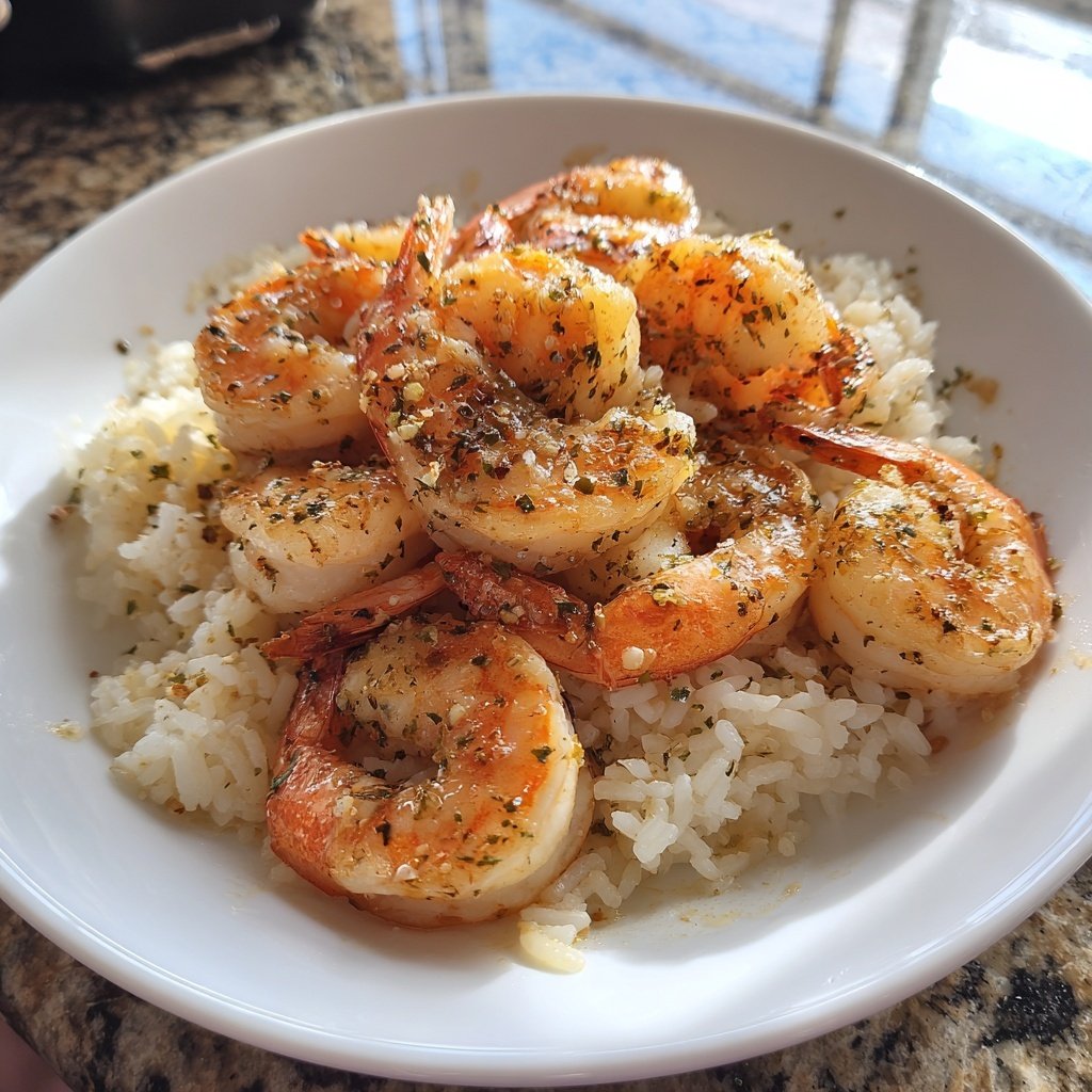 Knoblauch Butter Garnelen und Reis